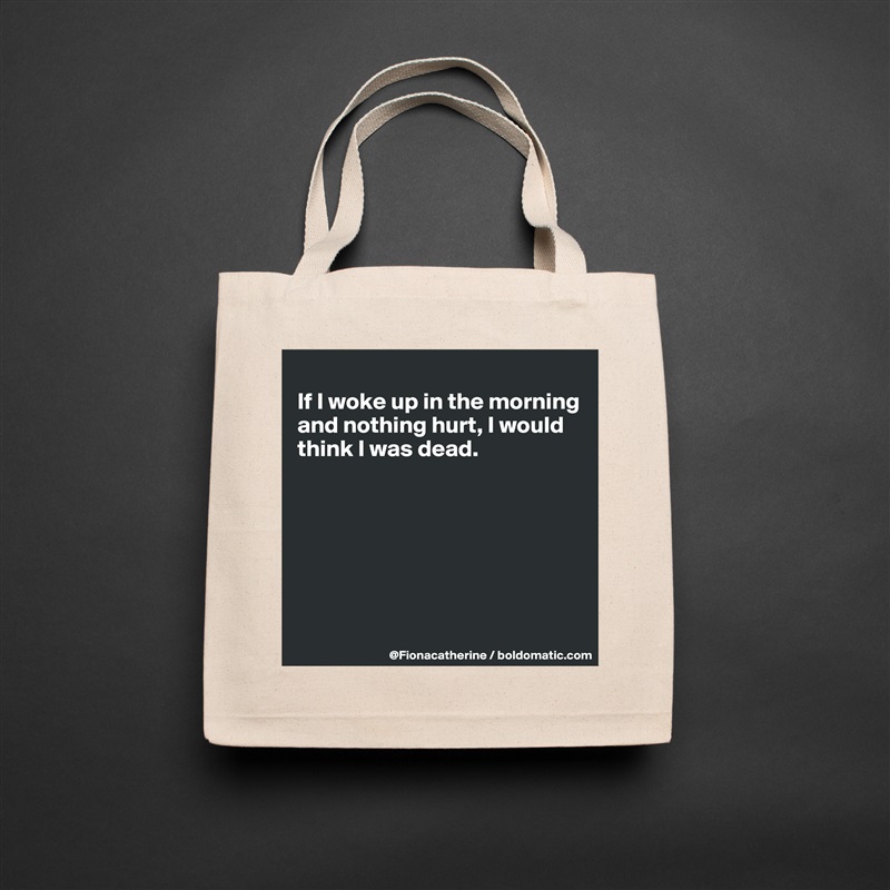 
If I woke up in the morning
and nothing hurt, I would
think I was dead.







 Natural Eco Cotton Canvas Tote 