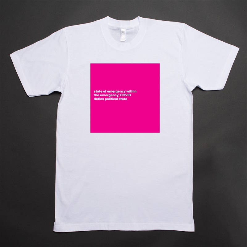 





state of emergency within 
the emergency; COVID 
defies political state






 White Tshirt American Apparel Custom Men 