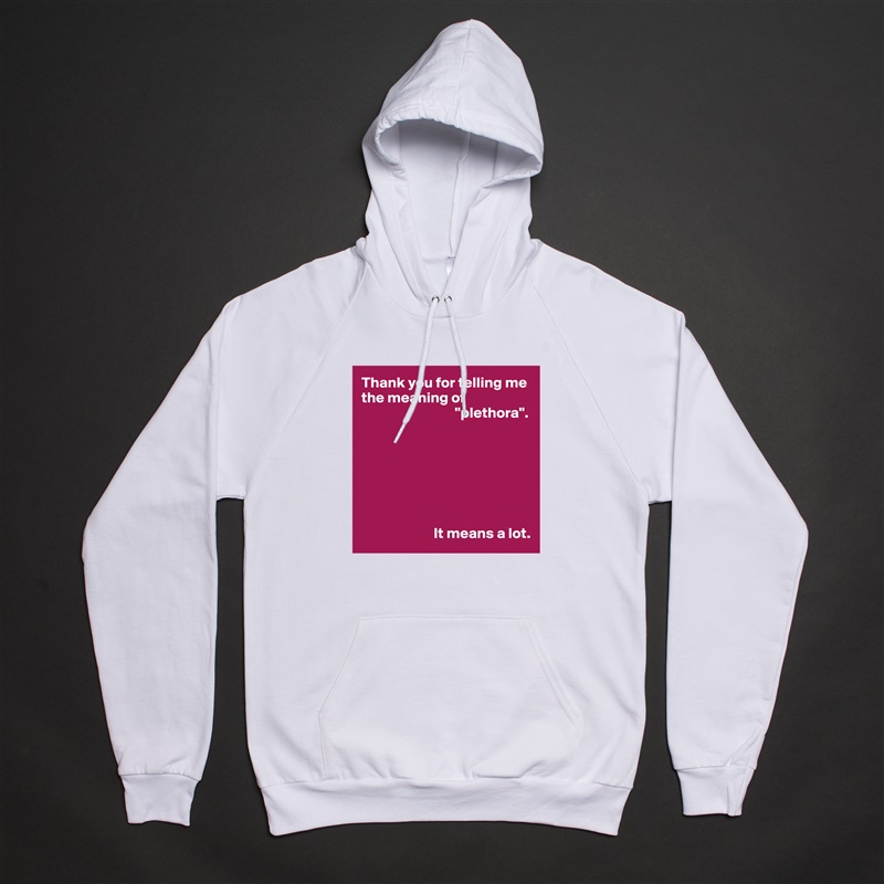 Thank you for telling me the meaning of 
                               "plethora".







                        It means a lot. White American Apparel Unisex Pullover Hoodie Custom  